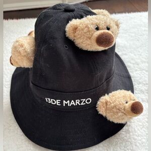 NWT 13DE MARZO Black Bucket Hat with Teddy Bears